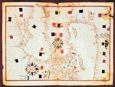 Mapa východní části Středozemního moře a Černého moře, rukopis portolánového atlasu ze 16. století (rukopis) od Joan Martines