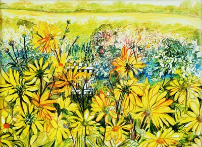 Chalupářská brána při pohledu přes sluneční kopretiny, 2005,(akvarel) od Joan Thewsey