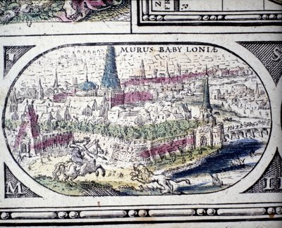 Reprezentace sedmi divů starověku: Babylonské zahrady. v Atlasu Janssona Jannsoniuse vytištěném v Amsterdamu v roce 1630 od Joannes Jansson