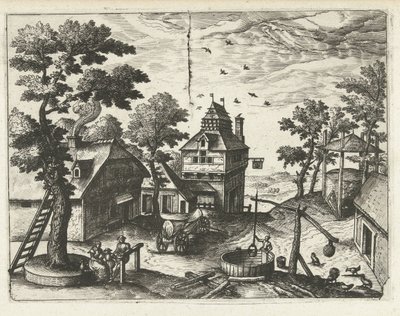 Hostinec se studnou Krajiny, mořské krajiny a imaginativní městské scenérie (název série) od Joannes van Doetechum (I) (attributed to)