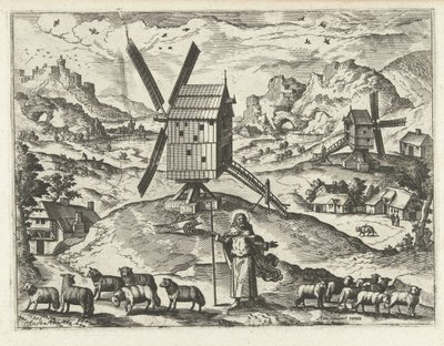 Krajina s Kristem jako dobrým pastýřem Krajiny, mořské krajiny a imaginativní městské scenérie (název série) od Joannes van Doetechum (I) (attributed to)