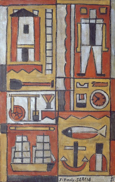 Konstruktivní (tempera na plátně) od Joaquin Torres-Garcia