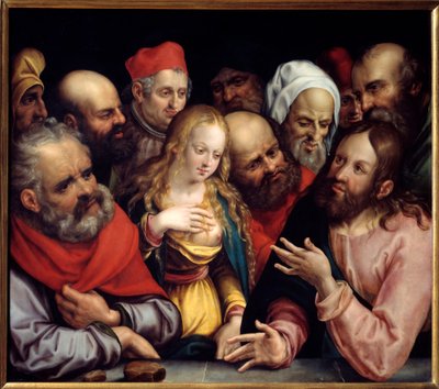 Kristus a žena cizoložná malba na kartonu od Jobsta Harricha (1580-1617) 1617 ne. 0,73x0,84 m od Jobst Harrich