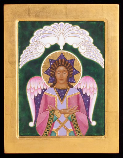 Anděl ticha, 2015 (vaječná tempera a 24karátové zlato na dřevě) od Jodi Simmons