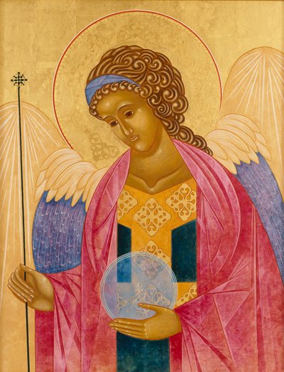 Archanděl Michael, 2003 (vaječná tempera a 24karátové zlato na dřevě) od Jodi Simmons