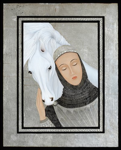 Joan Gathers Strength, 2017 (vaječná tempera a stříbro na dřevě) od Jodi Simmons
