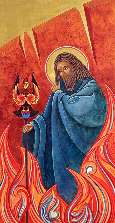 Prorok Eliáš, 2012 (vaječná tempera a 24karátové zlato na dřevě) od Jodi Simmons