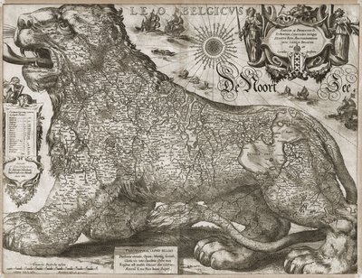 Leo Belgicus - mapa Nízkých zemí (1611) od Jodocus Hondius