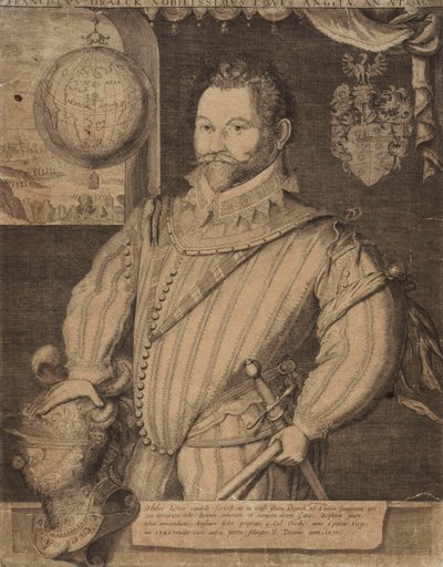 Portrét sira Francise Drakea, od Jodocus Hondius