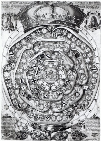 Svaz růží rodů Lancaster a York, 1589 (deska) od Jodocus Hondius