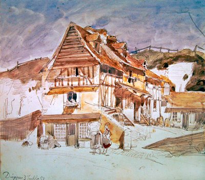 Alte Häuser in Dieppe, Normandie, Frankreich, 1851 von Johan Barthold Jongkind