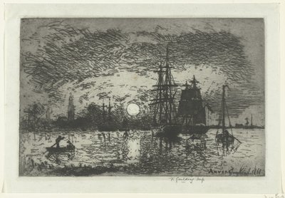 Západ slunce v přístavu Antverpy Soleil couchant - Port d