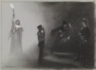 Návrh pro ilustraci v De Amsterdammer: Porážka Ruska na moři, 4. června 1905 od Johan Braakensiek