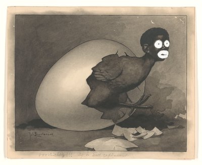 Návrh pro ilustraci v De Amsterdammer: černoch se vylíhne z vejce (19. dubna 1930) od Johan Braakensiek