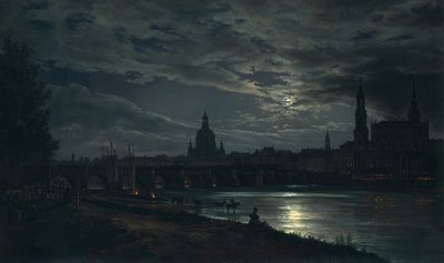 Pohled na Drážďany za měsíčního svitu, 1839 od Johan Christian Dahl