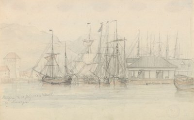 Přístav v Bergenu od Johan Christian Dahl