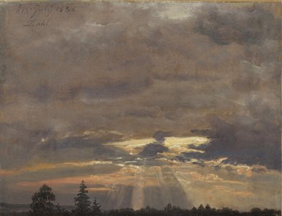 Studie mraků se slunečními paprsky od Johan Christian Dahl