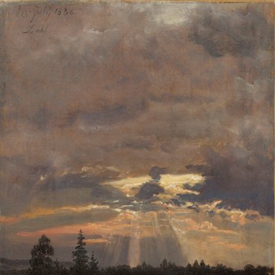 Studie mraků se slunečními paprsky od Johan Christian Dahl