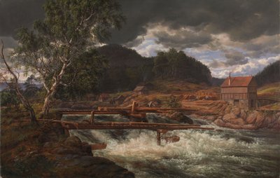 Vodopád Hellefossen nedaleko Hokksundu od Johan Christian Dahl
