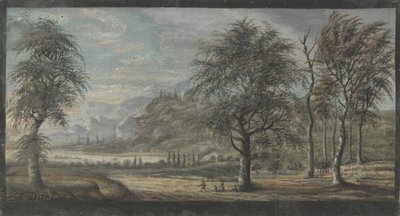 Krajina s listnatými stromy v popředí od Johan Christian Dahl