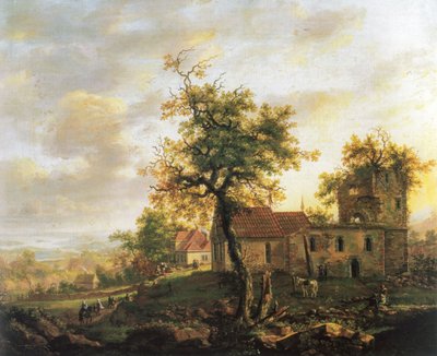 Norský jazyk Bokmål:  Kirkeruiner, Avaldsnes Zbořený kostel v Avaldsnes na Karmøy od Johan Christian Dahl