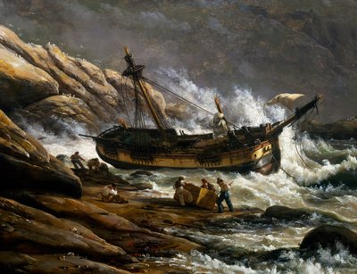 Vrak na norském pobřeží, Johan Christian Clausen Dahl (1788-1857), detail, Norsko od Johan Christian Dahl