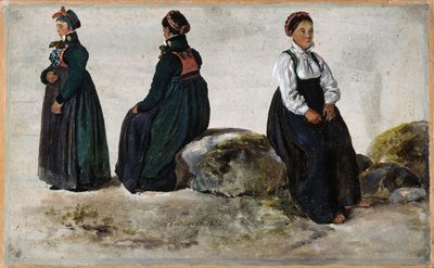 Studie ženských krojů z Lustru v Sognu od Johan Christian Dahl