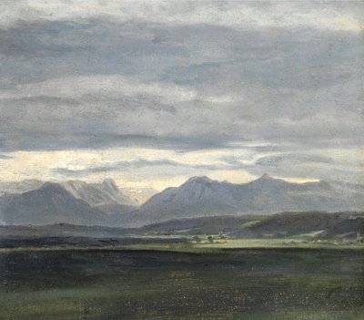 Studie krajiny s blankytně modrou oblohou nad horami od Johan Christian Dahl