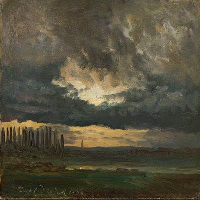 Bouřková obloha nad topoly u Labe od Johan Christian Dahl