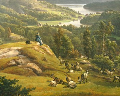 Pohled na Lysenkloster u Bergenu od Johana Christiana Clausena Dahla (1788-1857), Norsko 19. od Johan Christian Dahl