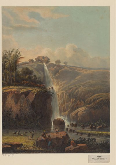 Pohled na vodopád v Singahanu Waterfall Singahan (Rezidence Rembang) (název na objektu) od Johan Conrad Greive
