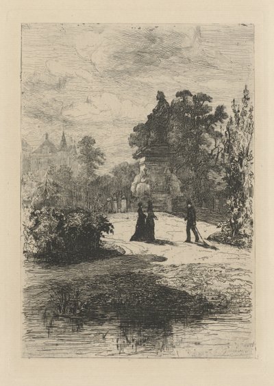 Pohled na sochu Vondela ve Vondelparku od Johan Conrad Greive