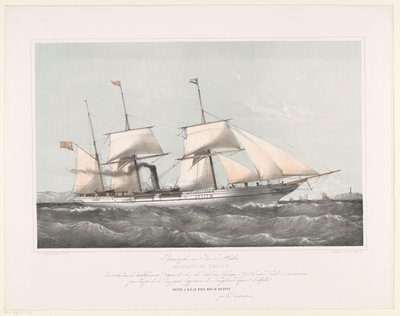Šroubový parník Mariout a Hedjaz plující na moře Pijroscaphes en Fer à Helice Mariout et Hedjaz (název na objektu) od Johan Conrad Greive