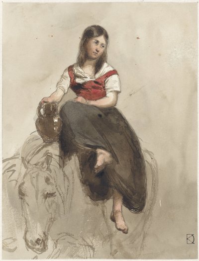 Žena sedící na koni s plechovkou od Johan Daniël Koelman