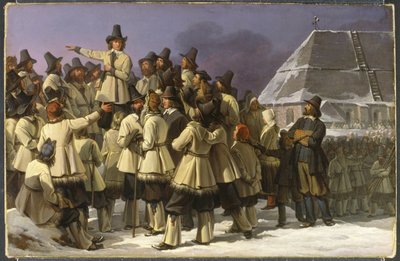 Král Gustav I Vasa (1496-1560) promlouvající k mužům Dalecarlie v Mora - Král Gustav Vasa Švédska promlouvající k mužům z Dalarny v Mora, Sandberg, Johan Gustaf (1782-1854). olej na plátně od Johan Gustaf Sandberg