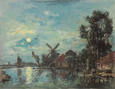 Vliv měsíce na ústí řeky, Holandsko od Johan Jongkind