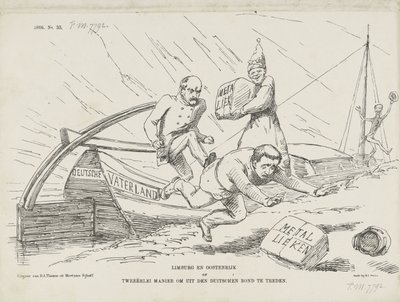 Karikatura o Bismarckovi a německé konfederaci, 1866 Limburg a Rakousko aneb Dva způsoby, jak opustit Německou konfederaci (název na předmětu) od Johan Michaël Schmidt Crans