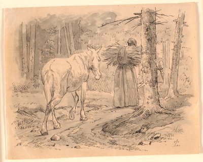 Manželka a kůň. Ilustrace ke Kaalundovým "Bajkám pro děti". Viz komentář z katalogu listů. od Johan Thomas Lundbye