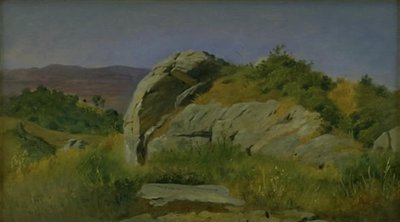 Krajina s kameny v popředí. Civitella, Itálie od Johan Thomas Lundbye
