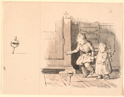 Rumplepotten. Vlevo malá studie hrnce s rumlem od Johan Thomas Lundbye