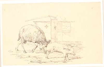 Beran a prase. Ilustrace ke Kaalundovým "Bajkám pro děti". Viz komentář z katalogu listů. od Johan Thomas Lundbye
