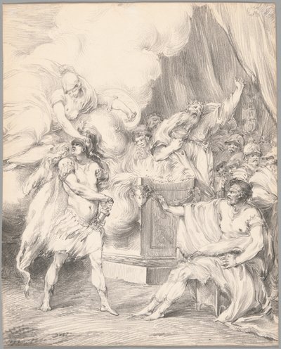 Achilles spoutaný Athénou v Agamemnonově stanu, z I. knihy Iliady od Johan Tobias Sergel