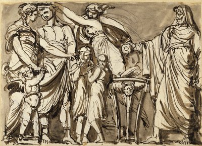 Náčrt reliéfu s antickou svatební scénou od Johan Tobias Sergel