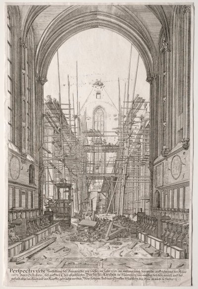 LArt Ancien Zurich: Pohled v kostele františkánů, Barfüsser-Kirke, 1681. od Johan Ulrich Krauss