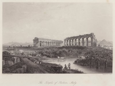 Chrámy Paestum, Itálie (rytina) od Johan Wolfensberger