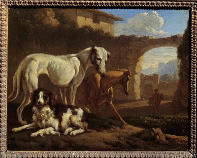 Spagneul a kvasnice. Obraz Jana Le Ducqa (1627-1676) Ec. Hol. od Johan le Ducq