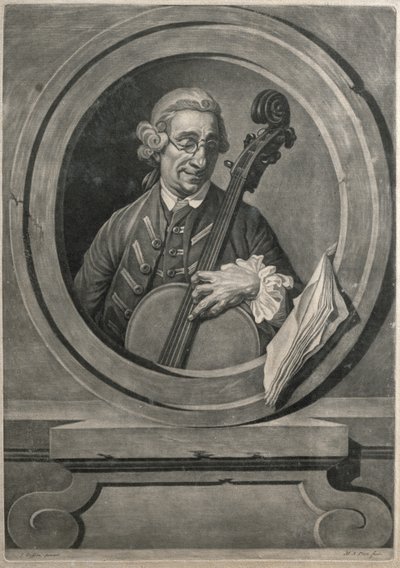 Jacob Cervetto, rytý M. A. Picot, kolem roku 1770 (rytina) od Johann (after) Zoffany