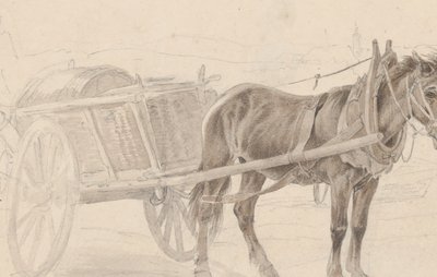 Vozík tažený hnědým koněm u sloupu lampy, Verso: Skupina jízdních důstojníků, ca. 1815. od Johann Adam Klein