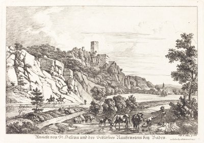 Pohled na Svatou Helenu a hrad Rauhenstein u Badenu od Johann Adam Klein