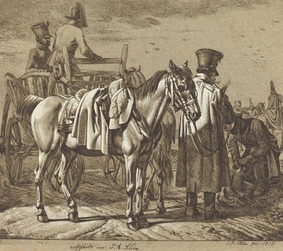 Kůň s vojáky kouřící dýmkou/vojenská scéna od Johann Adam Klein